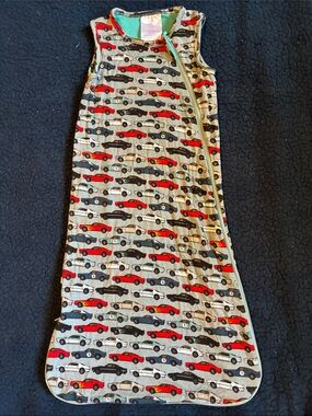 Posh Peanut Red, Black, White Car Print Sleeveless Sleep Sack in gray